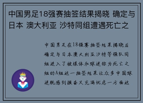 中国男足18强赛抽签结果揭晓 确定与日本 澳大利亚 沙特同组遭遇死亡之组 中国男足18强赛抽签结果揭晓 确定与日本 澳大利亚 沙特同组遭遇死亡之组